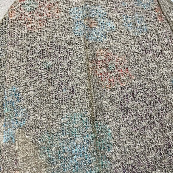 New Knit Scarf Poms Floral Burgundy Blue Tan Rectangle 19" X 68" - Picture 7 of 7